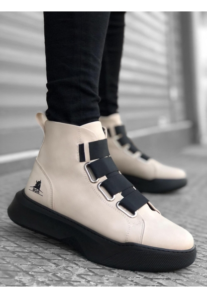 BA0142 Bantlı Erkek Yüksek Taban Krem Spor Bot